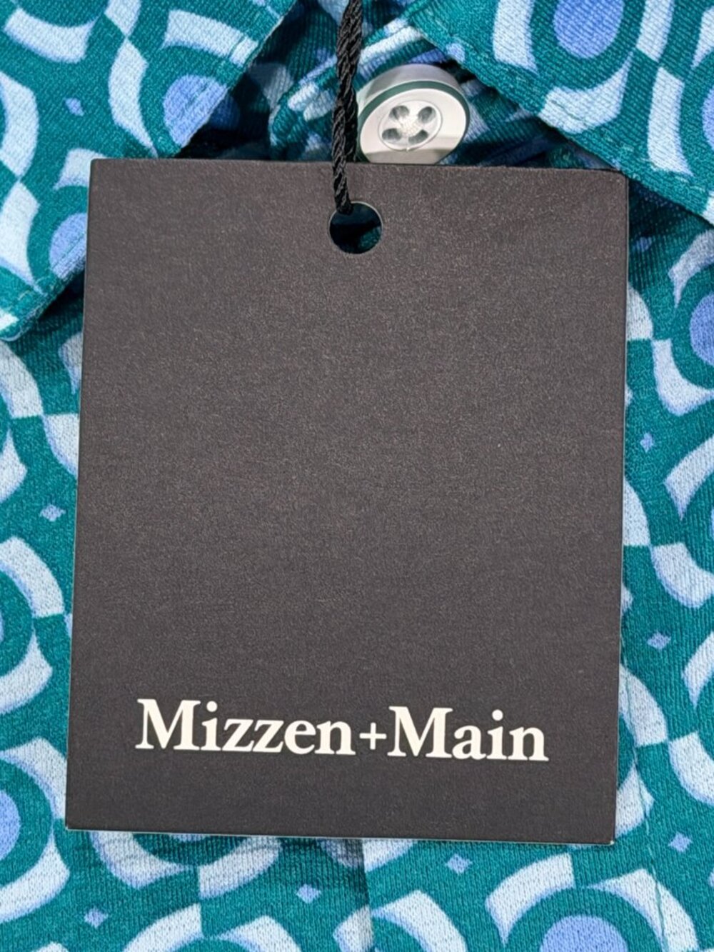 Mizzen+Main Halyard Short Sleeve Dress Shirt Teal Kaleidoscope Medium Trim NWT - Picture 9 of 15